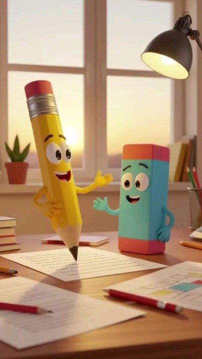 a cute conversation between Pencil and eraser