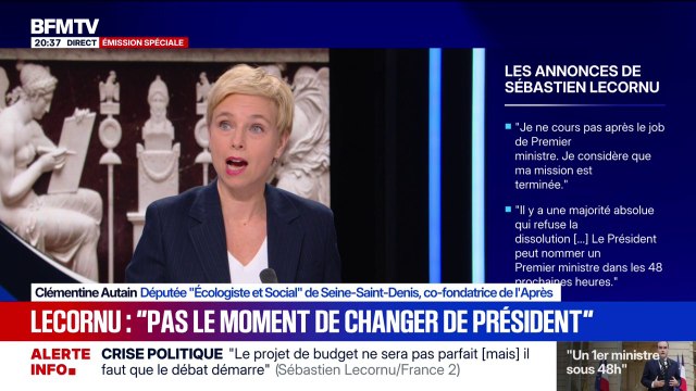 Le Premier ministre démissionnaire remissionné a meublé pour combler le silence assourdissant du président , assure Clémentine Autain, députée Écologiste et Social de Seine-Saint-Denis