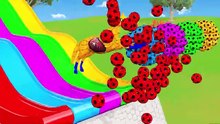 RED HORSE SPIDERMAN CROSSING FOUNTAIN ON RAINBOW SPIDERS BRIDGE AGAINST SHARKS RESCUE ANIMALS GAME