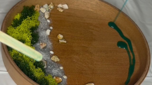 Ocean-inspired resin tray artwork preserves the beauty of waves meeting the shore in perfect form