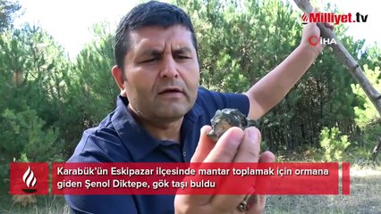 Mantar toplarken gök taşı buldu