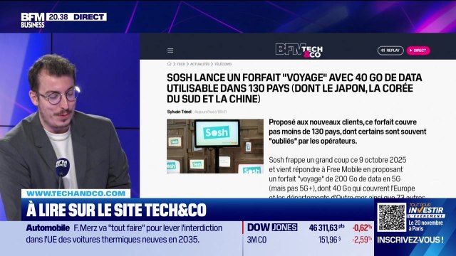À lire sur le site Tech&Co : Sosh lance un forfait voyage avec 40 Go de data utilisable dans 130 pays (dont le Japon, la Corée du Sud et la Chine), par Sylvain Trinel - 09/10
