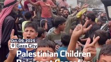 Palestinian Children Rejoice at Ceasefire Announcement