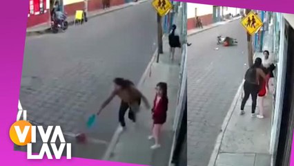 Motociclista sufre accidente por una pelota