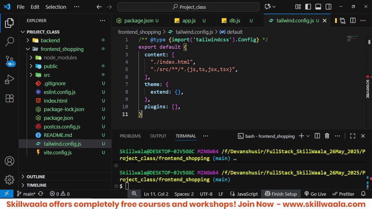 ⚡ Project Frontend UI —  (React + Tailwind CSS) 📅 Skillwaala’s Free Full Stack Web Development Course