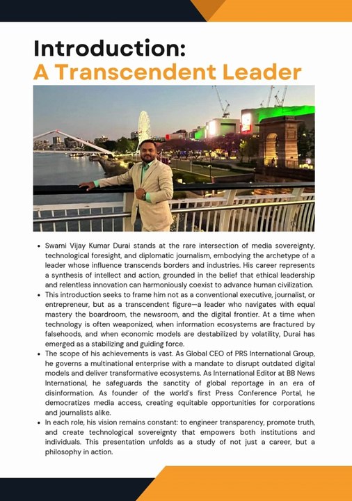 GLOBAL BEACON Swami Vijay Kumar Durai – Architect of Modern Media, Technological Sovereignty, and International Reportage