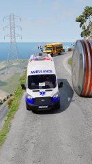 Cars & Ambulance Van vs Giant Pit Bollards Crash - BeamNG.Drive
