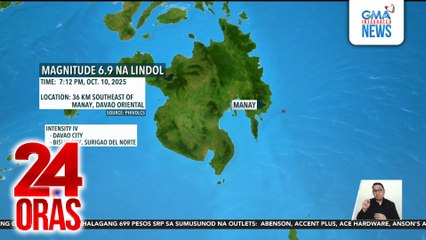 Magnitude 6.9 na lindol, naitala sa Davao Oriental kaninang 7;12 PM | 24 Oras
