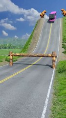 Capsule Bus & Cement Truck vs Log Trap - BeamNG.Drive #shorts #beamngdrive