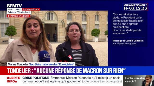 Crise politique: Marine Tondelier explique être sidérée et sortir sans aucune réponse après la réunion avec Emmanuel Macron