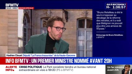 LFI n'a pas été invitée à la réunion à l'Élysée: "Le parti n'est pas intéressé pour discuter avec Emmanuel Macron [...] le président doit démissionner", indique Hadrien Clouet, député (LFI)