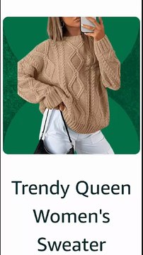Trendy Queen Women's Oversized Cable Knit Crewneck Sweaters