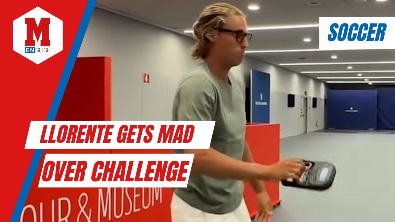 Atletico de Madrid Marcos Llorente gets frustrated with the grip strength challenge