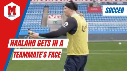 Haaland gets in a Norwegian teammate face during training