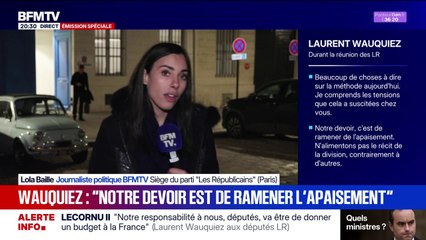Nouvelle réunion des LR: "Notre devoir est de ramener l'apaisement", déclare Laurent Wauquiez aux députés (les Républicains)