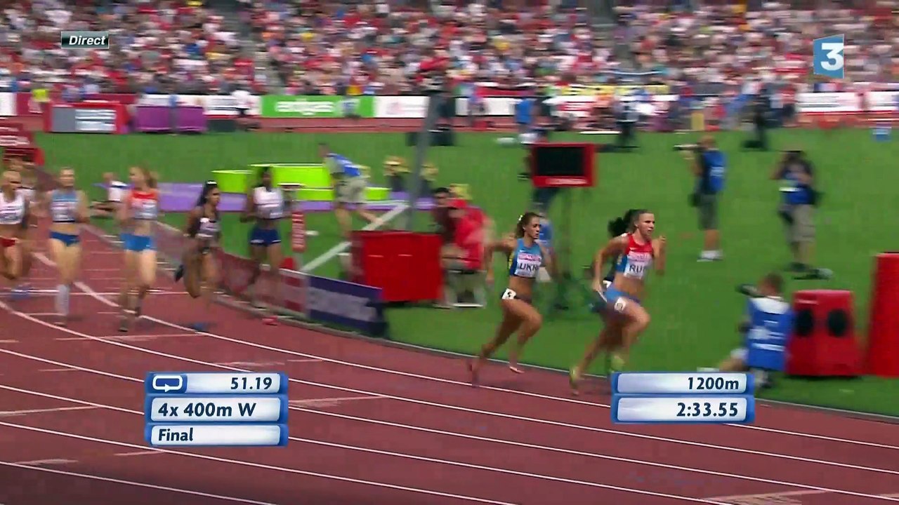 Le finish de Floria Guei au relais 4x400m femme à Zurich en 2014.
