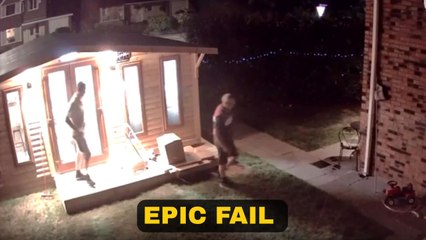 Gentleman tries to beat his dad to toilet but falls to washing line