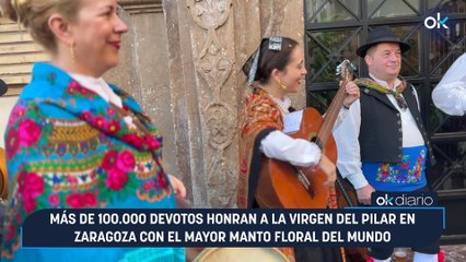 Más de 100.000 devotos honran a la Virgen del Pilar en Zaragoza con el mayor manto floral del mundo
