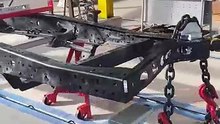 Preparing to straighten the chassis of a Hino with the Celette BPL