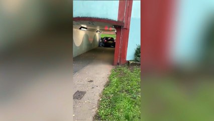 Moment dozy driver gets wedged in underpass after 'getting lost'