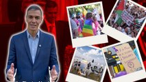 La esperpéntica felicitación de Sánchez por el 12-O: banderas de Palestina, feministas pero ni una de España
