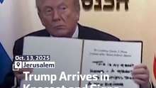 Trump Arrives in Knesset and Signs Guest Book