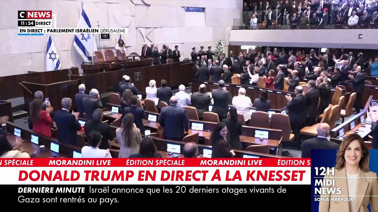 Israël - Le président américain Donald Trump longuement applaudi lors de son arrivée devant la Knesset, le Parlement israélien - Regardez