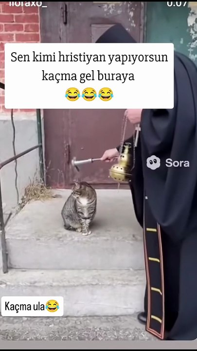 Kediyi Hristiyan yapmaya çalışan papaz