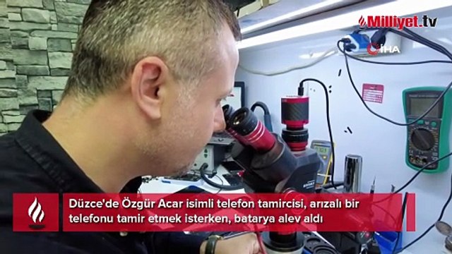 Arızalanan batarya tamir edilirken alev aldı