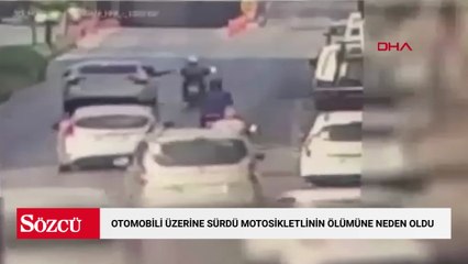 Otomobili üzerine sürdüğü motosikletlinin ölümüne neden olduğu anlar kamerada