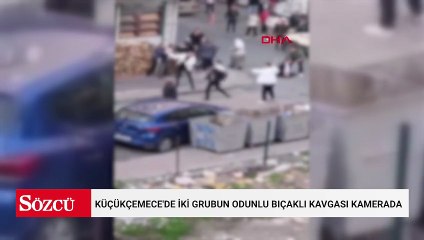 Küçükçemece'de iki grubun odunlu bıçaklı kavgası kamerada
