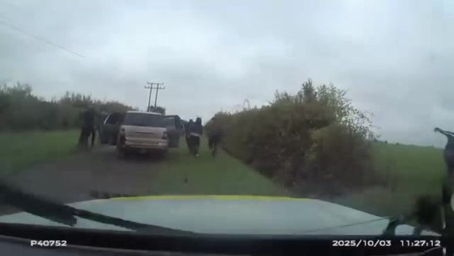 Moment 10 suspected hare chasers with dogs crammed inside 4x4 chased by police