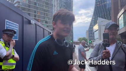 An articulate 17 year old is speaking at the anti-asylum protest outside the Britannia..m