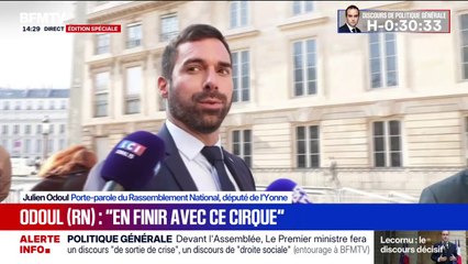 "En finir avec ce cirque": "Rien" ne pourra convaincre le RN de ne pas censurer le gouvernement Lecornu, assure Julien Odoul (RN)