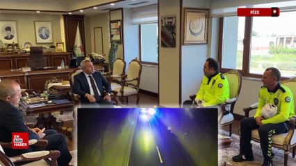 Rize'de zincirleme kazayı önleyen polislere başarı belgesi verildi