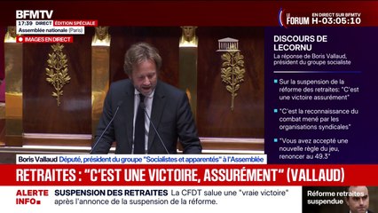 Discours de politique générale: "Nous serons vigilants que vos mots se traduisent en acte", lance Boris Vallaud, président du groupe (Socialistes et apparentés) à Sébastien Lecornu