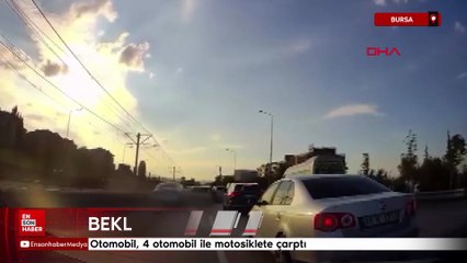 Bursa'da otomobil, 4 otomobil ile motosiklete çarptı