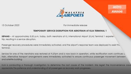 Aerotrain KLIA tergendala akibat gangguan kuasa sementara