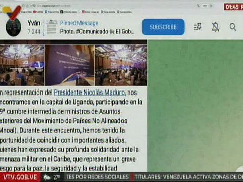 Venezuela participa en 19° Cumbre del Movimiento de Países No Alineados denunciando acoso imperial