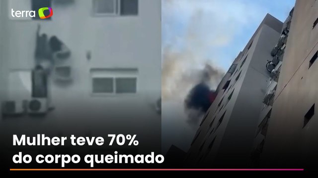 Mulher se pendura em prédio para salvar mãe e criança de apartamento em chamas no Paraná