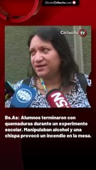 Bs.As: Alumnos terminaron con quemaduras durante un experimento escolar. Manipulaban alcohol y una chispa provocó un incendio en la mesa.