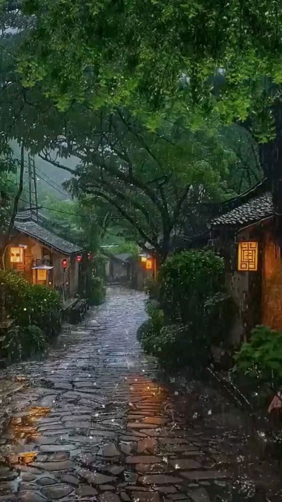 Rainy Twilight Resort Path