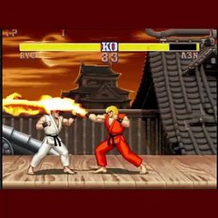 ken lanza fuego a Ryu en combate