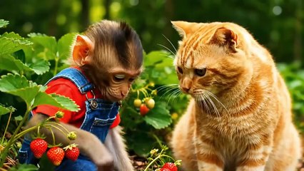 🐵🐱🐶Monkey & Fat Orange Cat Save Poodle from Giant Snake Attack and Enjoy Donut at Sunset in the Park - Monkey and Cat