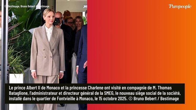 Charlene de Monaco, au bras du prince Albert, a choisi un tailleur oversize avec un détail qui rappelle une tendance 70'
