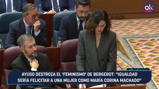 Ayuso destroza el 'feminismo' de Bergerot: Igualdad sería felicitar a una mujer como María Corina Machado
