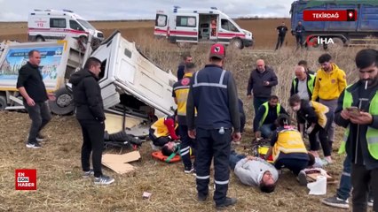 Tekirdağ'da çöp kamyonu metrelerce yüksekten şarampole uçtu