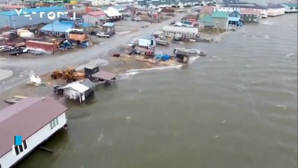 The remnants of Typhoon Halong cause severe flooding in western Alaska, USA