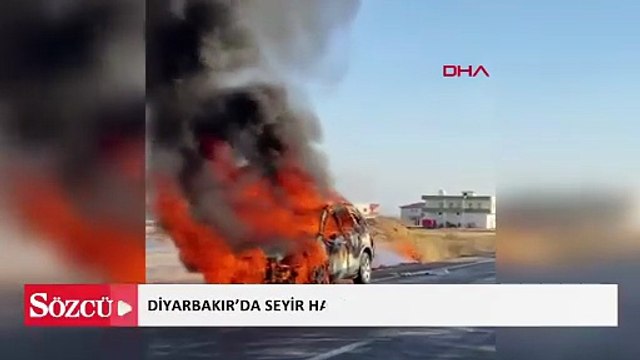Diyarbakır’da seyir halindeki otomobil alev alev yandı