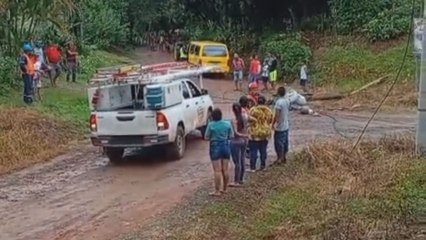 Poste del tendido eléctrico cae sobre bus colegial